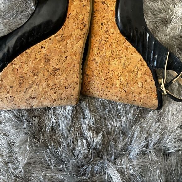 JIMMY CHOO cork wedge slingback sandals classic black dress shoes open toe y2k - Picture 6 of 7
